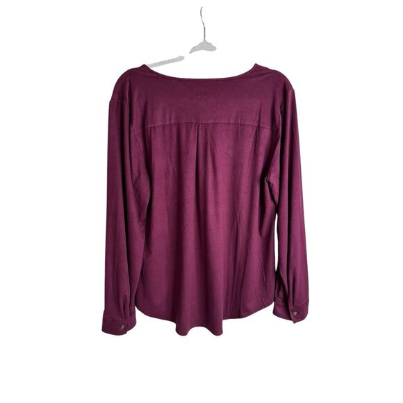 Chico’s Plum Purple Faux Suede Ruffle Button Shirt Long Sleeve Top Size 1 Medium - Picture 2 of 9